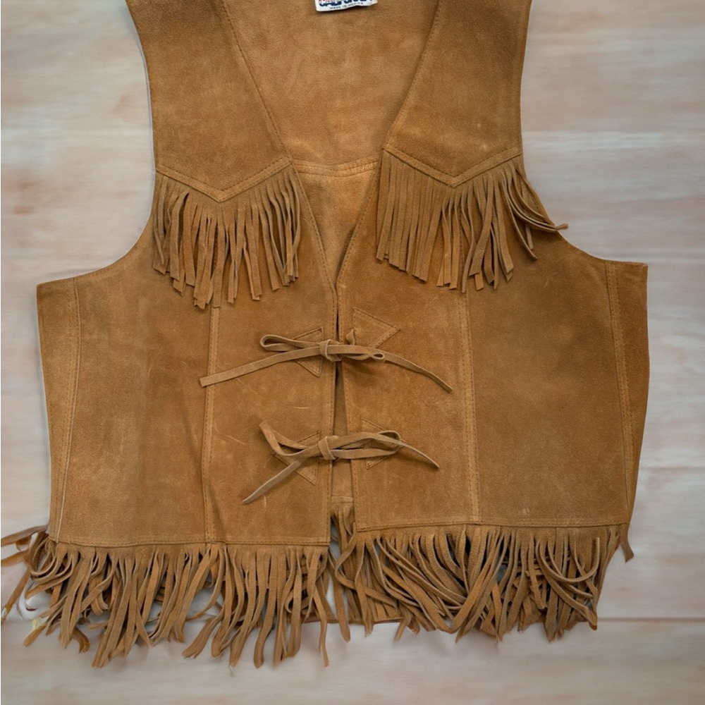 Suede Fringe Vest in Tan